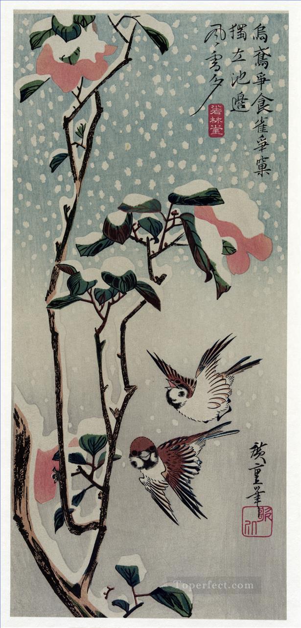 sparrows and camellias in the snow 1838 Utagawa Hiroshige Ukiyoe Oil Paintings